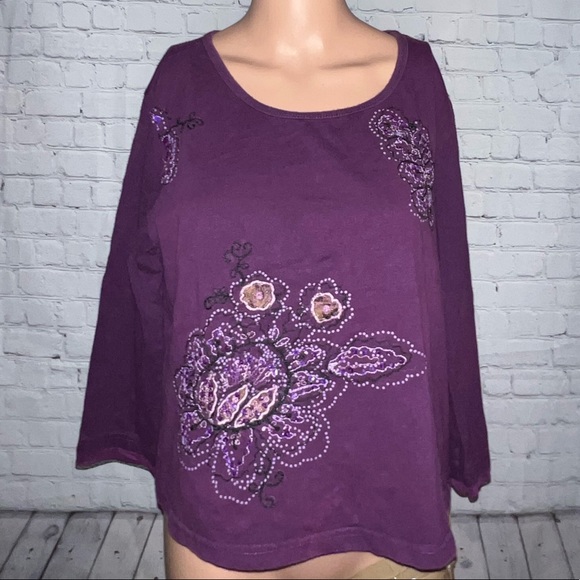 West End Tops - West End Dark Purple & Pink Floral Shirt size M